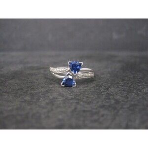 Vintage 90s 10K White Gold Sapphire Diamond Ring Size 10